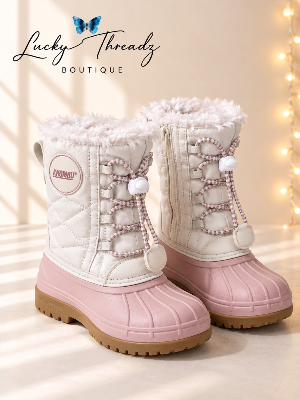 Khombu Samantha-T Girls Snow Boots Size 12 Pink White Faux Fur Winter